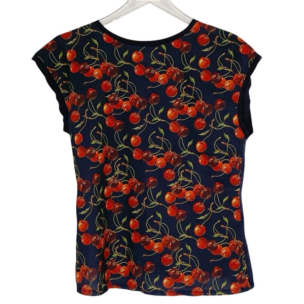 Ted Baker Vixxie Cheerful Cherry Print Woven Tee S Red Fruit Short Sleeves